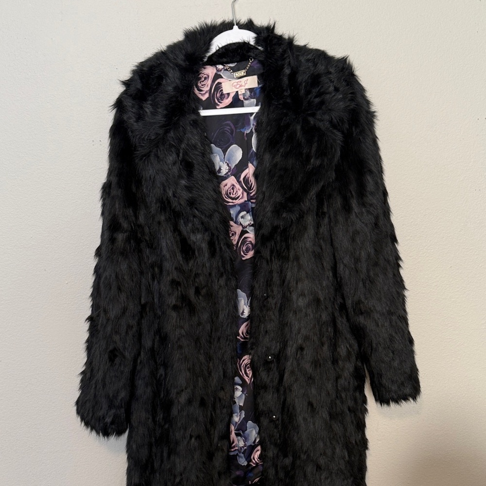 Eliza J Black Teddy Jacket with Floral Lining